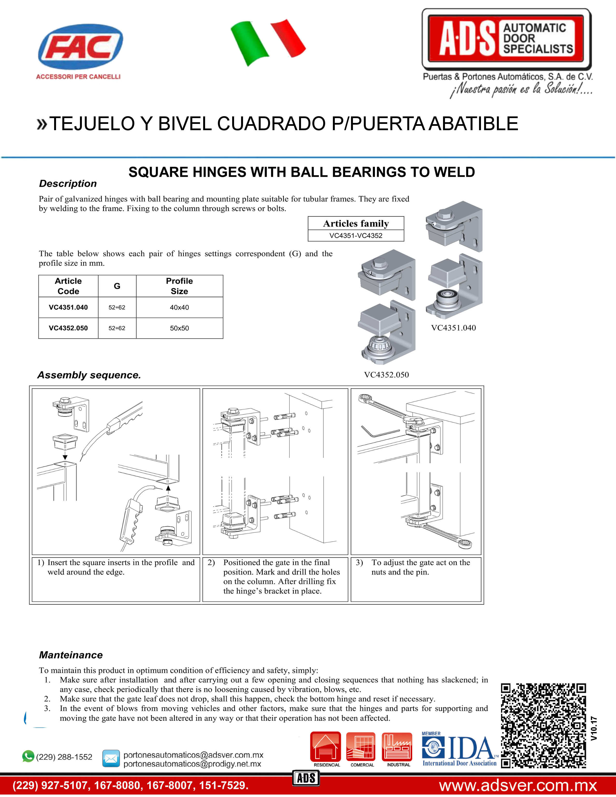 Manual Tecnico Kit de Herrajes Guardian Cantilever FAC, ADS Puertas & Portones Automaticos S.A. de C.V.